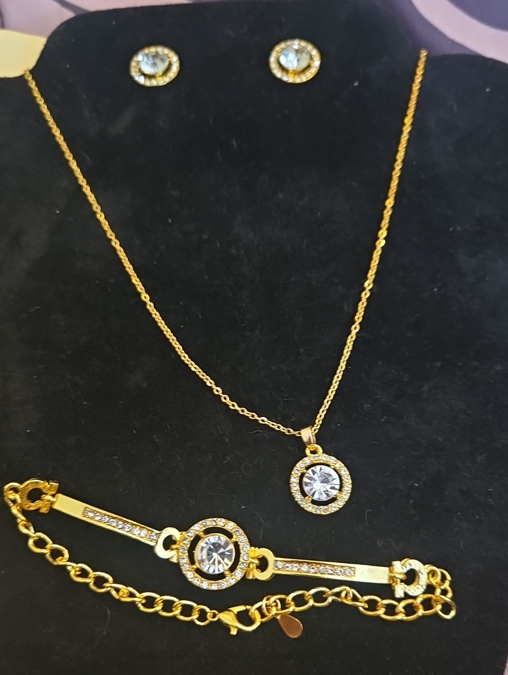 Gold-Tone Crystal Pendant Necklace and Bracelet Set